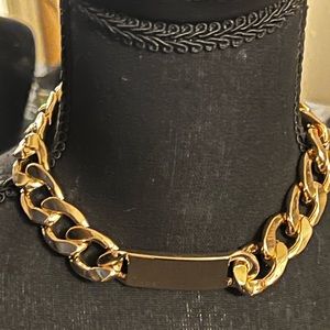 New Fashion Leaded Chunky Gold Tone Cuban Link Bar Choker Necklace